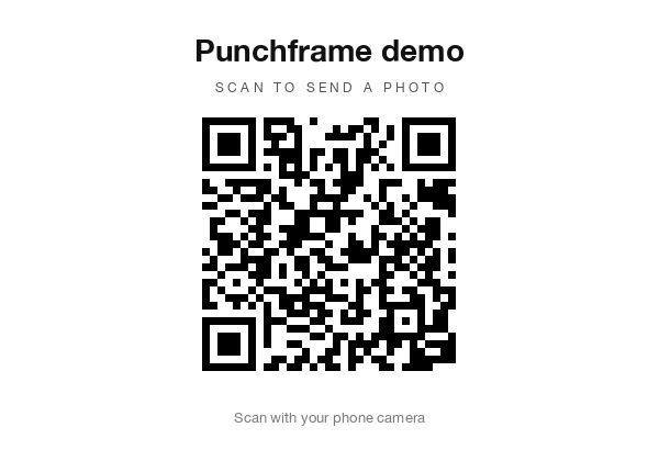 Printable QR sheet with the event name, Scan to send a photo, and a QR code
